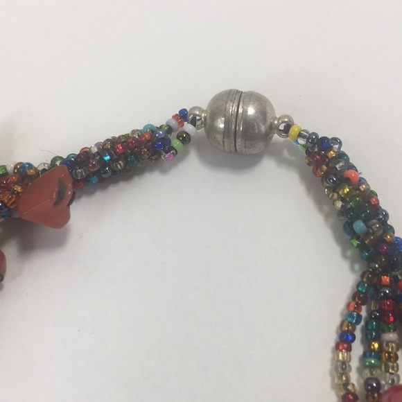 Artisanal Multi-layer seed bead glass stone chip necklace 7 strands multi-color - Picture 9 of 9